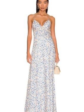 Favorite Daughter Blackberry Floral Satin Maxi Dress Poppy White S